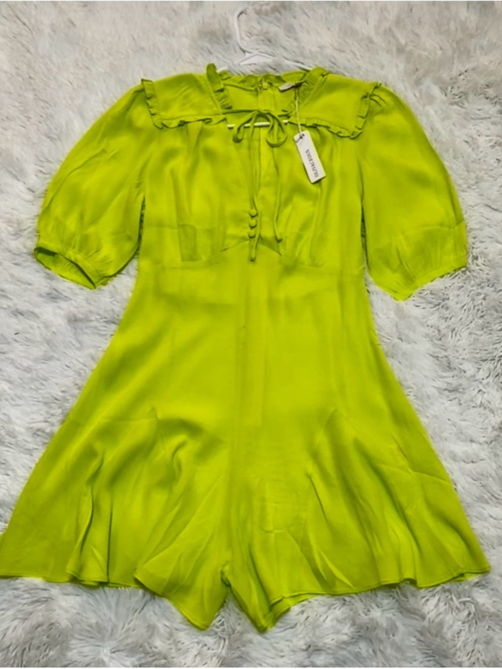 Olivaceous Lime Green Ruffle Tie-Front Romper